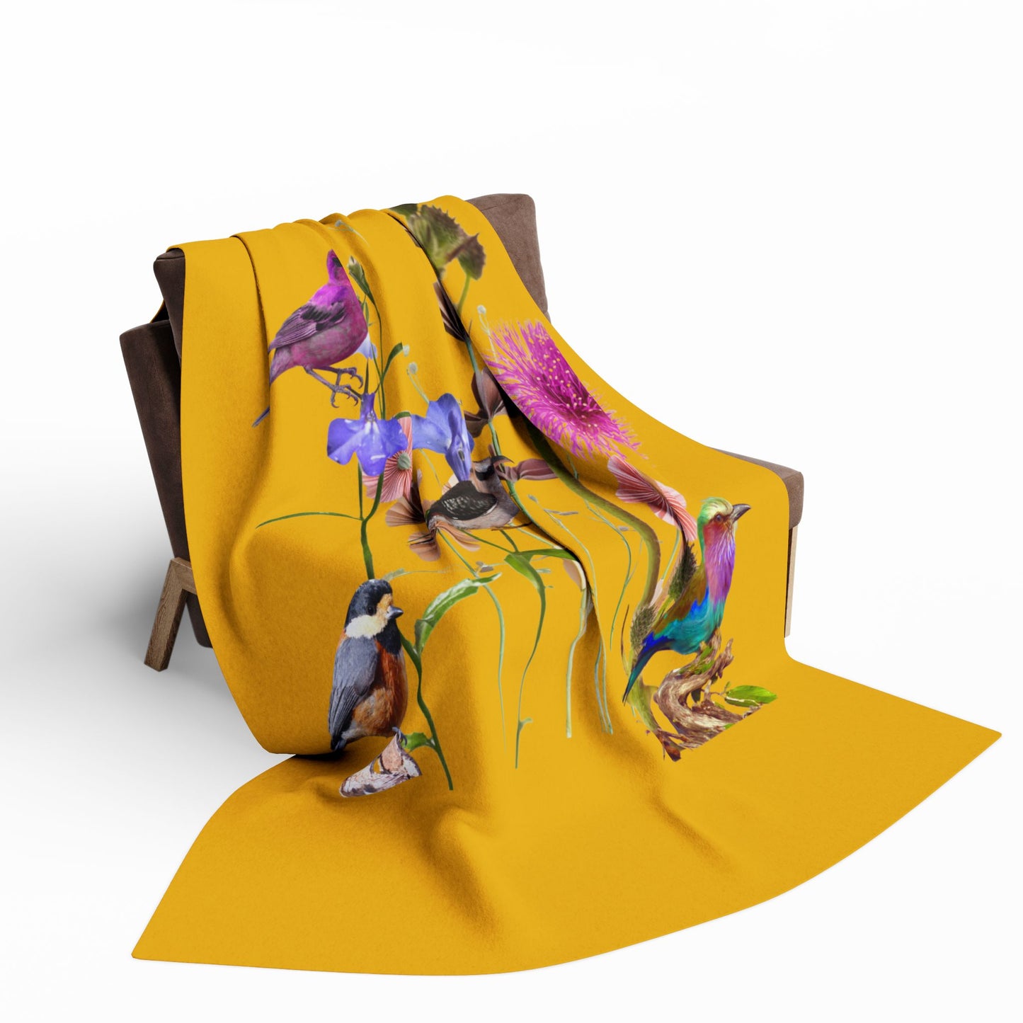 Vibrant Bird and Floral Arctic Fleece Blanket