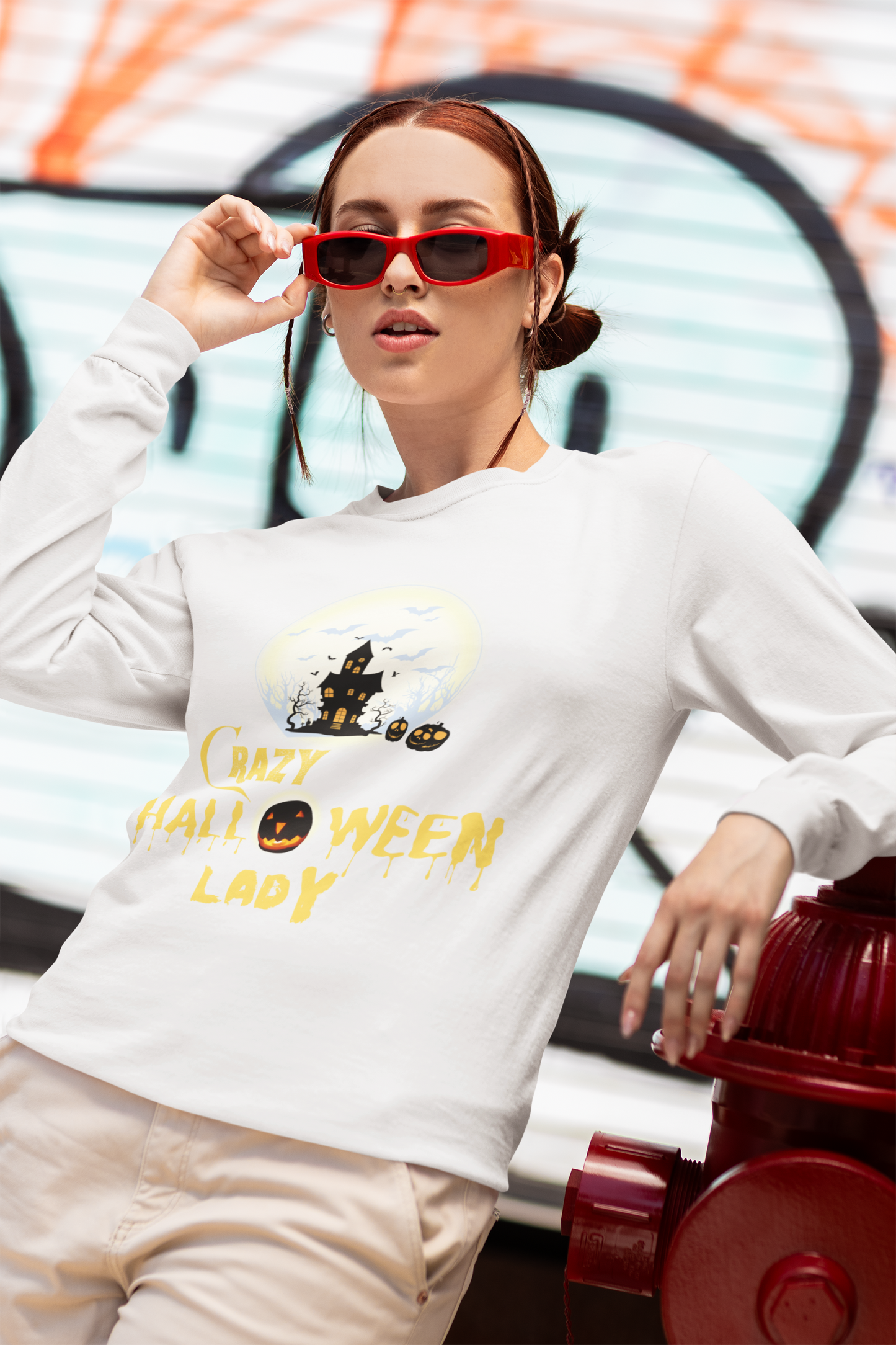Crazy Halloween Lady Long Sleeve Tee
