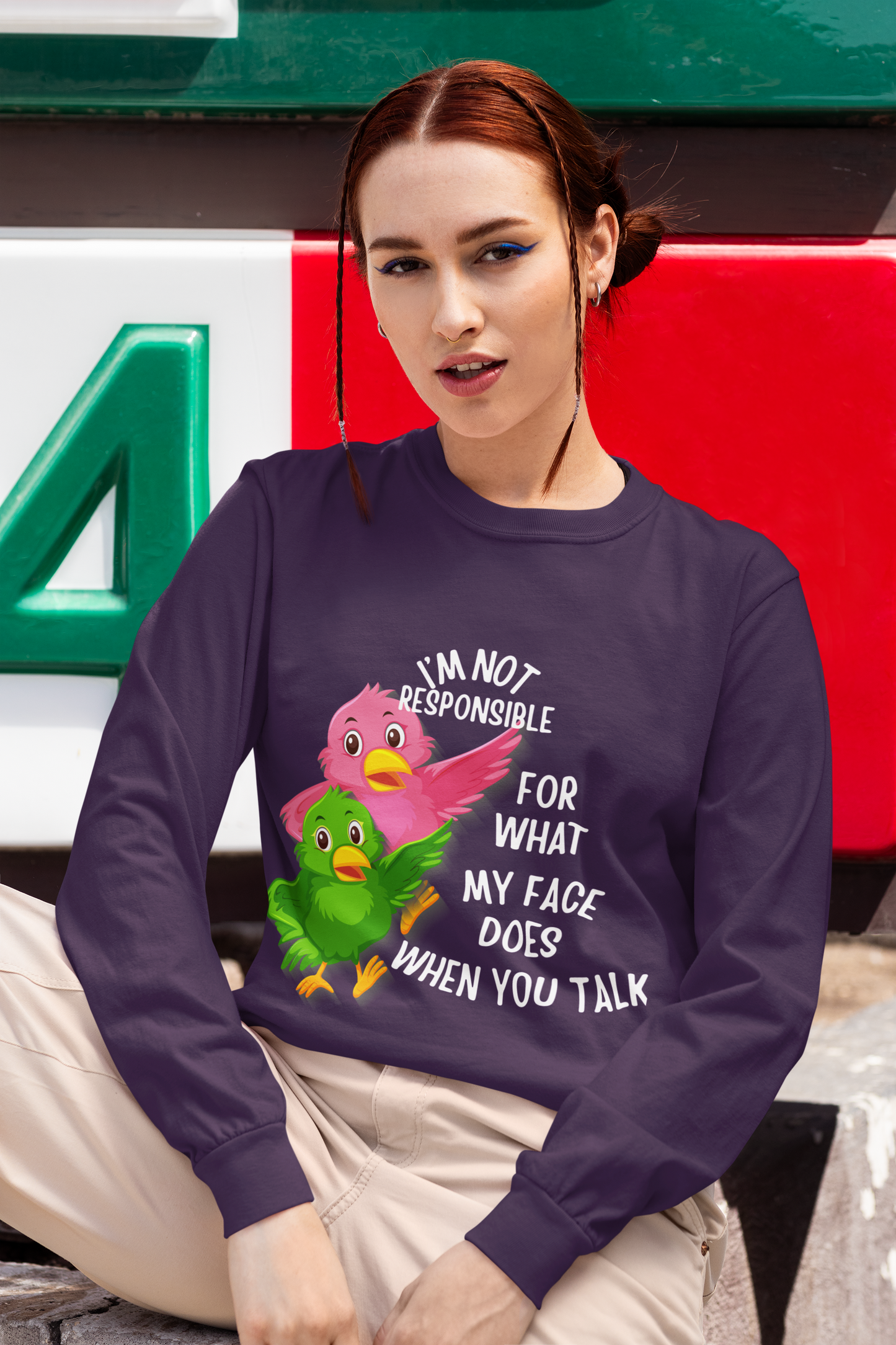 Whimsical Long Sleeve Tee for Quirky Conversations