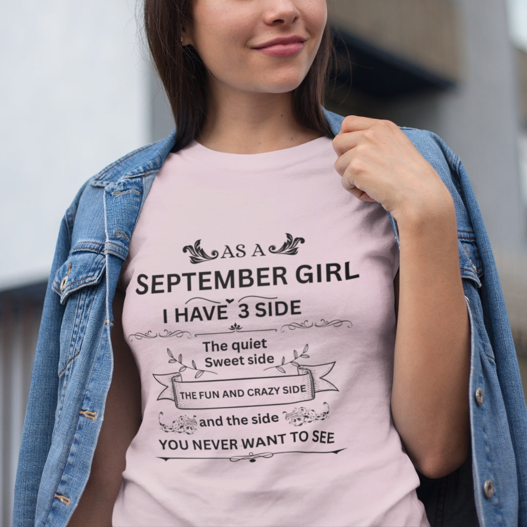 September Girl Birthday (Side) Unisex Heavy Cotton Tee