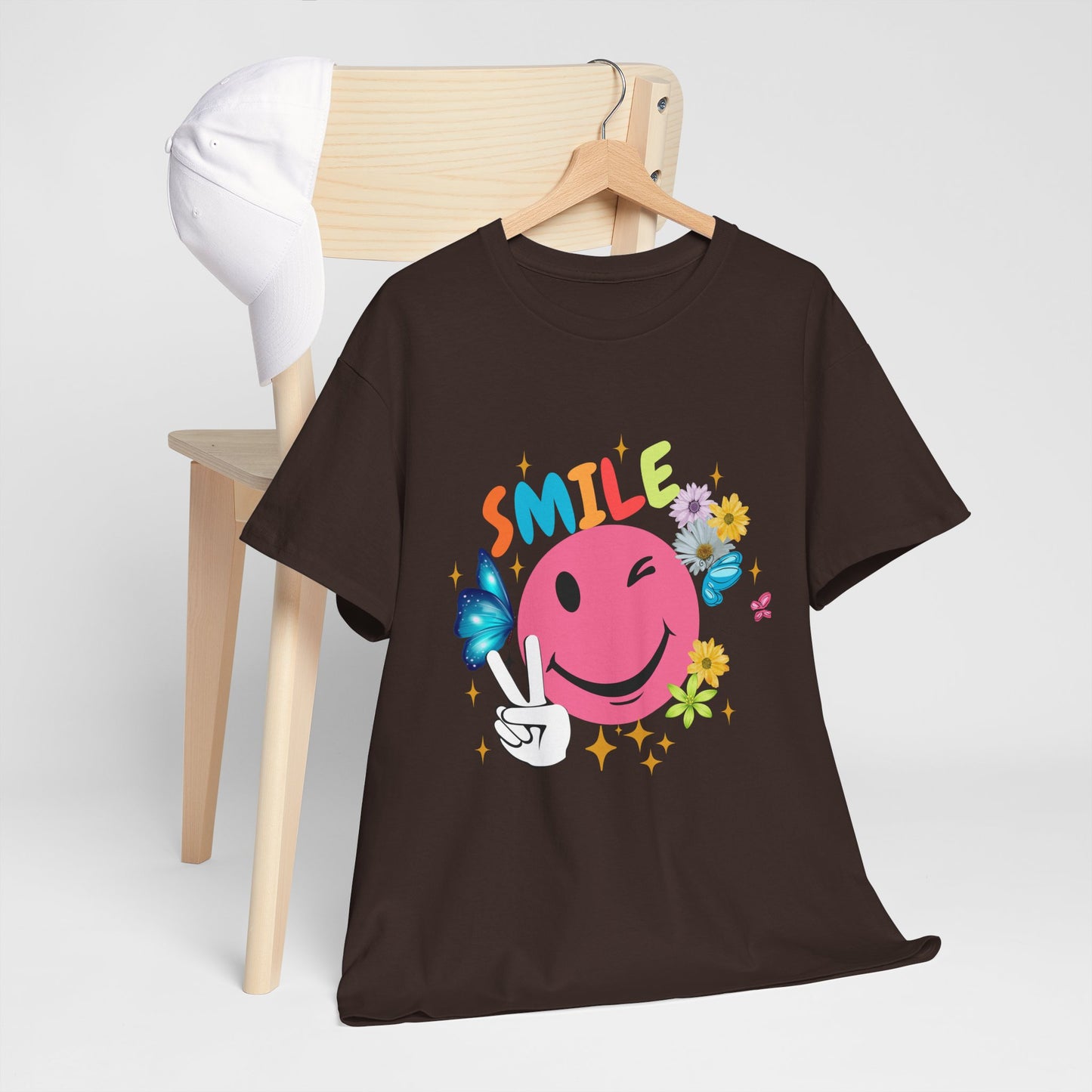 Smiley Face Unisex Heavy Cotton Tee - Positive Vibes T-Shirt