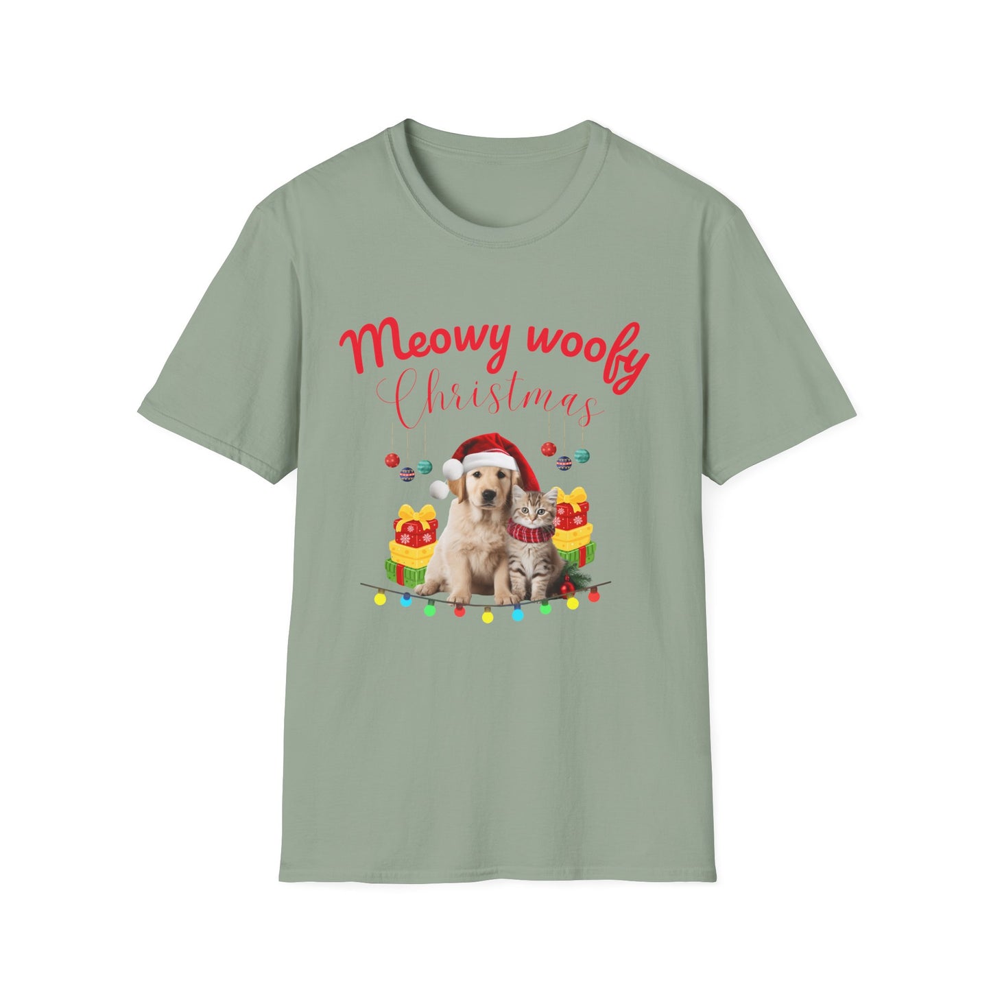 Meowy Woofy Christmas Cotton Unisex T-shirt