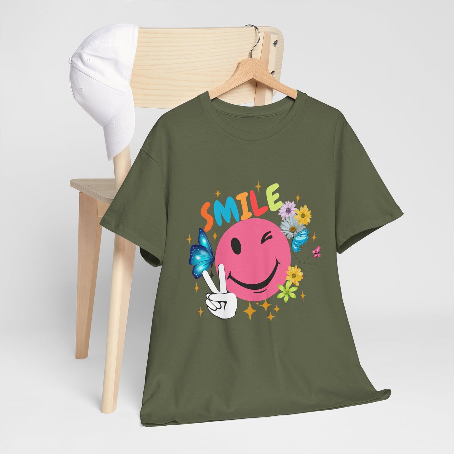 Smiley Face Unisex Heavy Cotton Tee - Positive Vibes T-Shirt