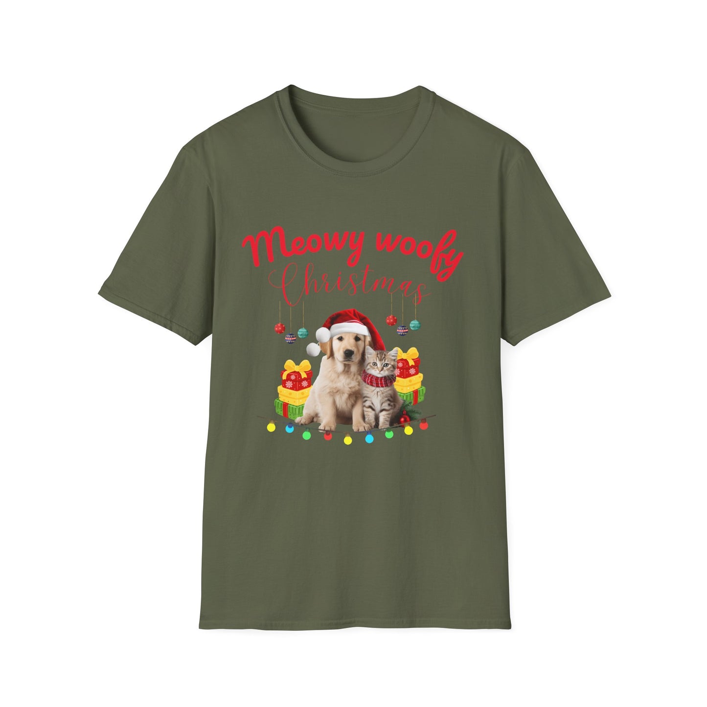 Meowy Woofy Christmas Cotton Unisex T-shirt