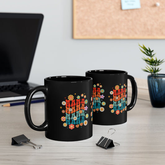 Retro Floral Mama Black Mug