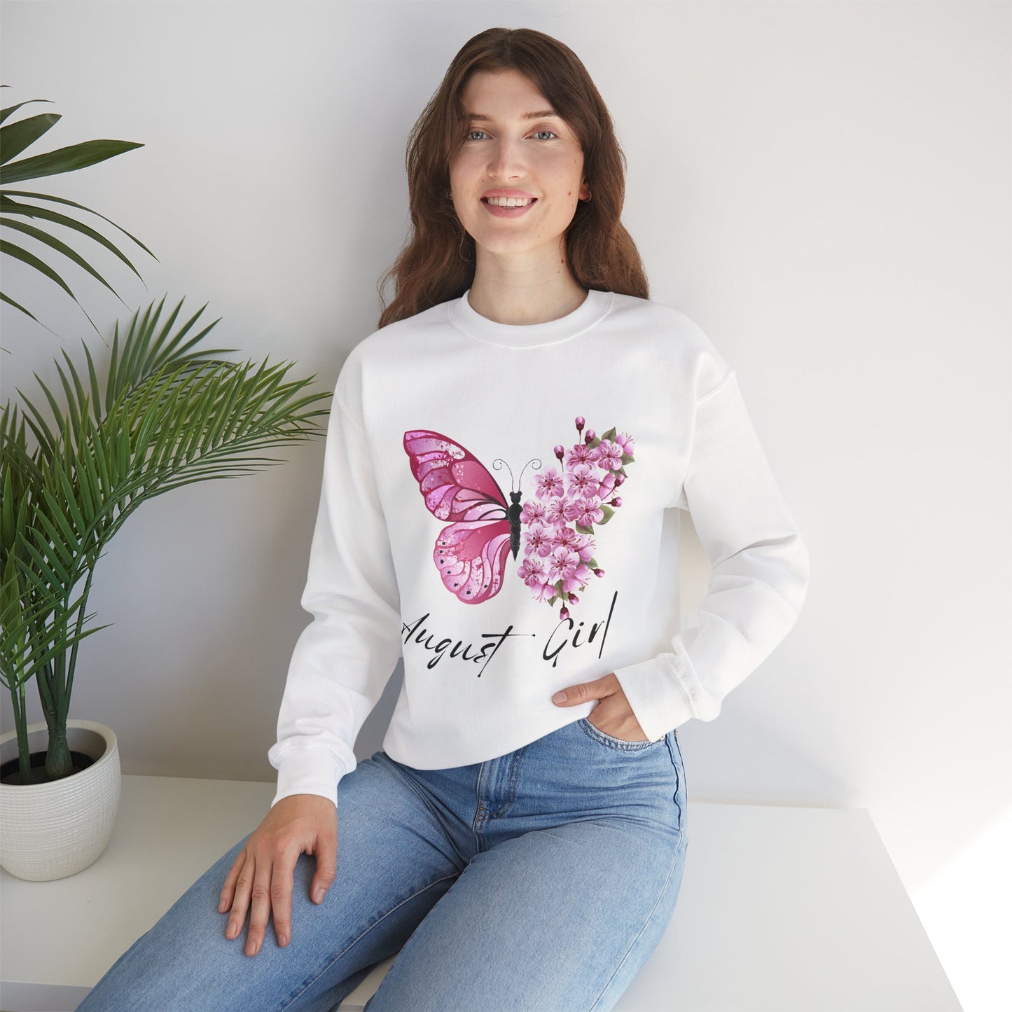 August Girl Butterfly Birthday Sweatshirt