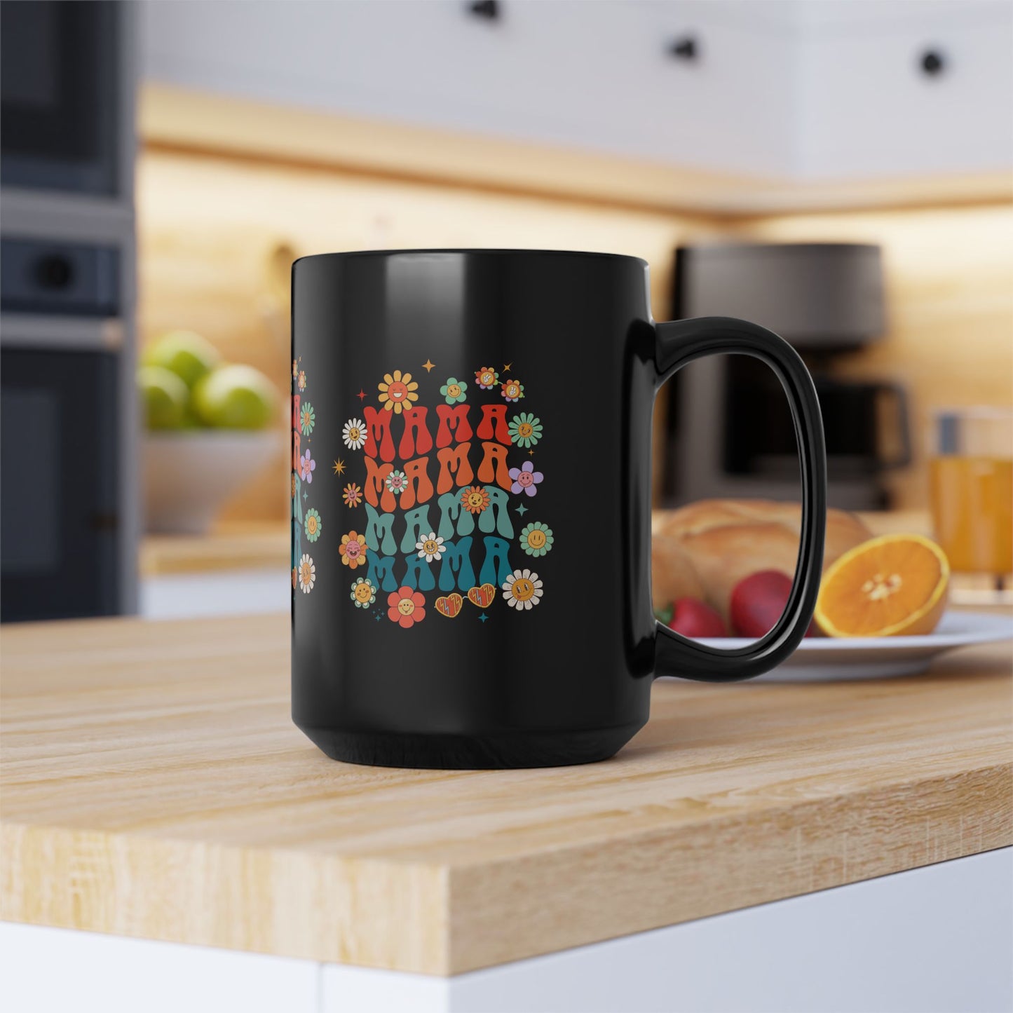 Retro Floral Mama Black Mug