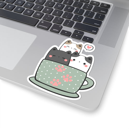 Cute Cat Coffee Mug Kiss-Cut Stickers