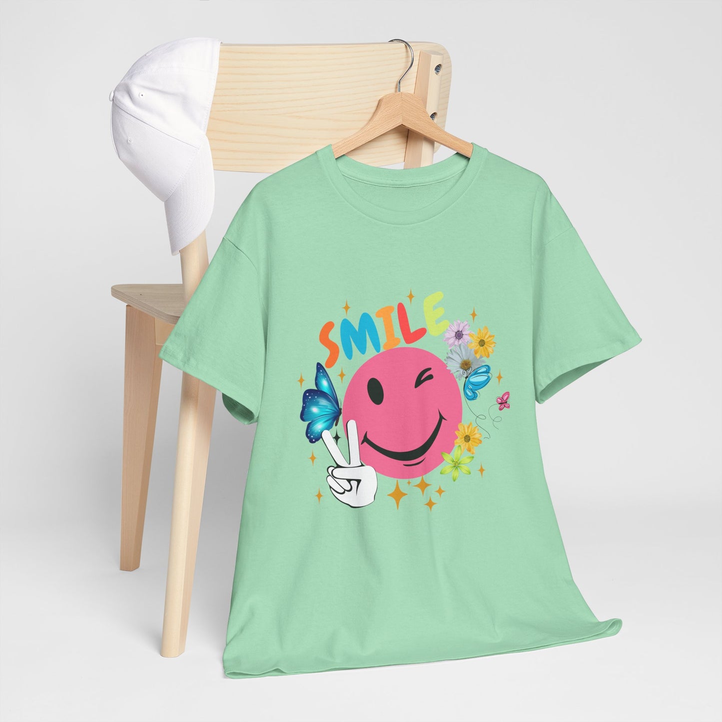 Smiley Face Unisex Heavy Cotton Tee - Positive Vibes T-Shirt