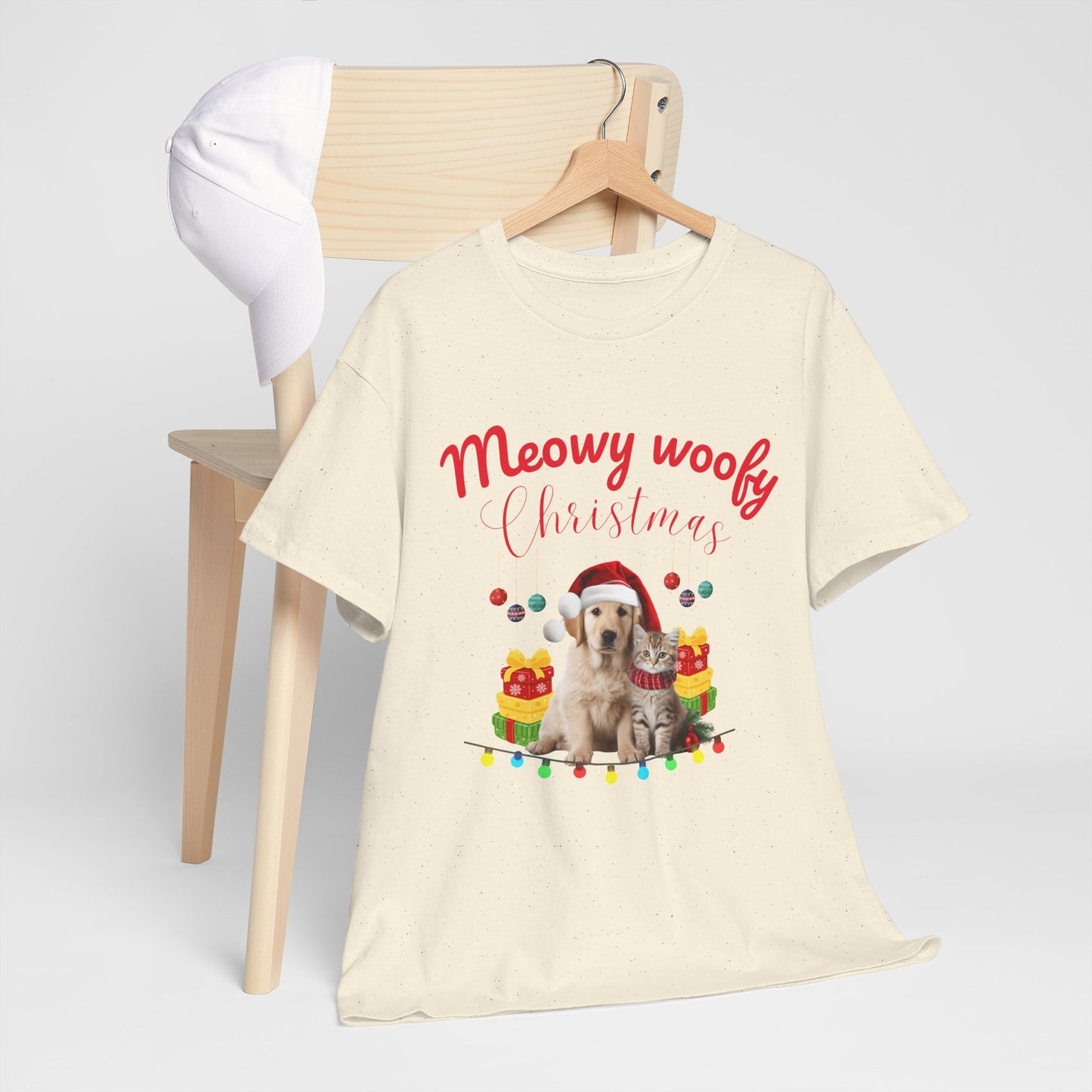 Meowy Woofy Christmas Cotton Unisex T-shirt