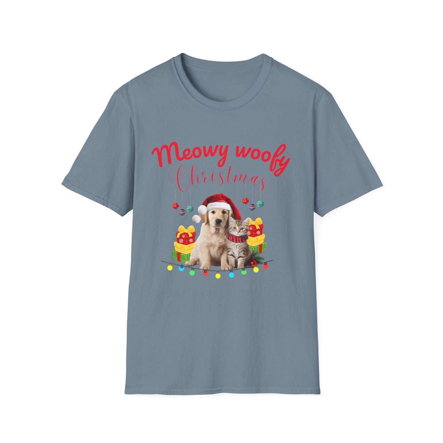 Meowy Woofy Christmas Cotton Unisex T-shirt