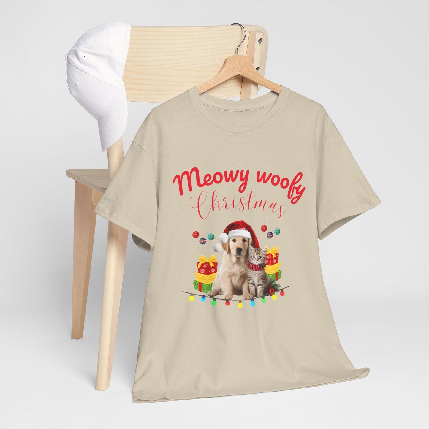 Meowy Woofy Christmas Cotton Unisex T-shirt
