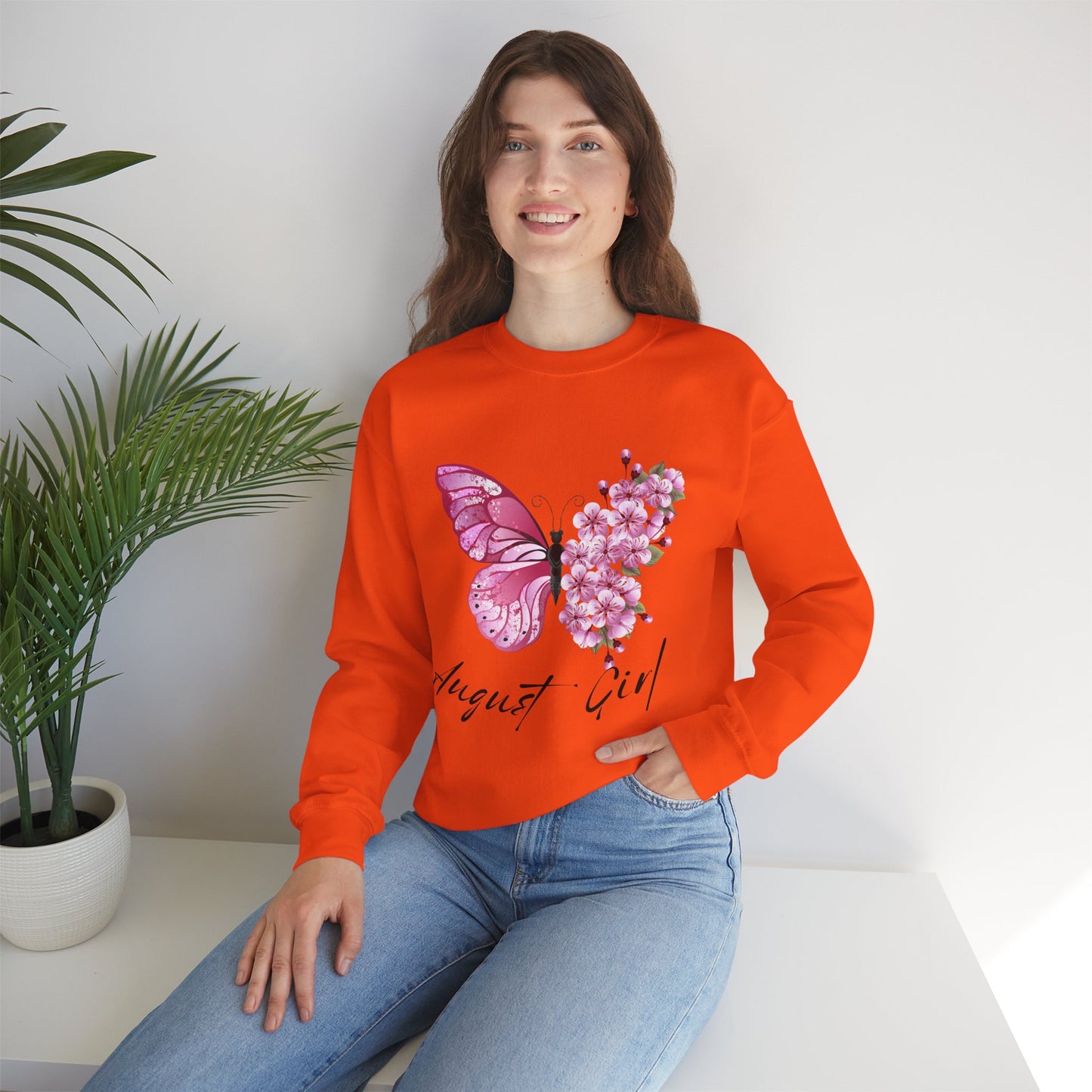 August Girl Butterfly Birthday Sweatshirt