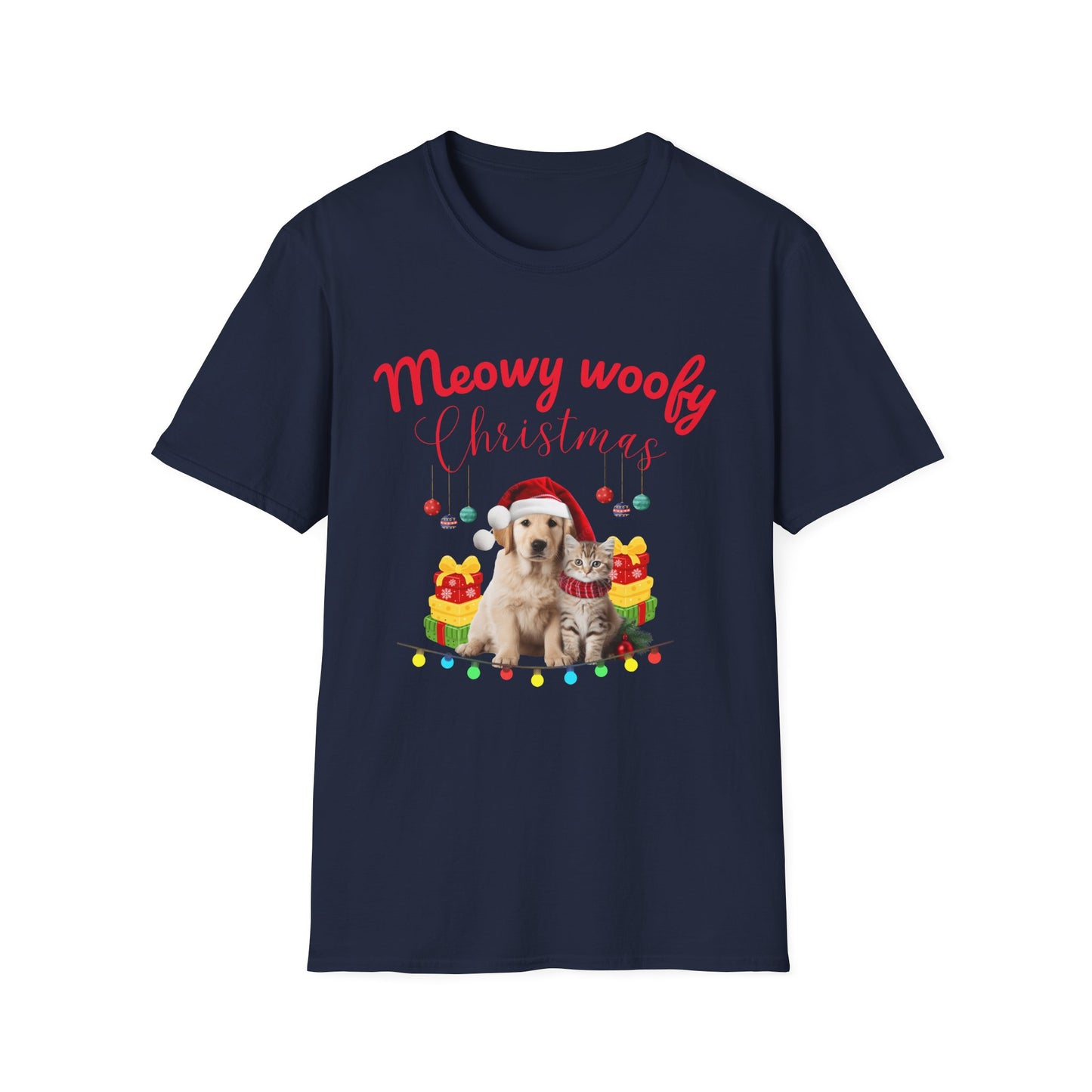 Meowy Woofy Christmas Cotton Unisex T-shirt