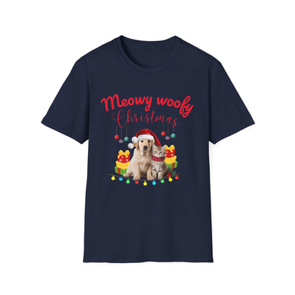 Meowy Woofy Christmas Cotton Unisex T-shirt
