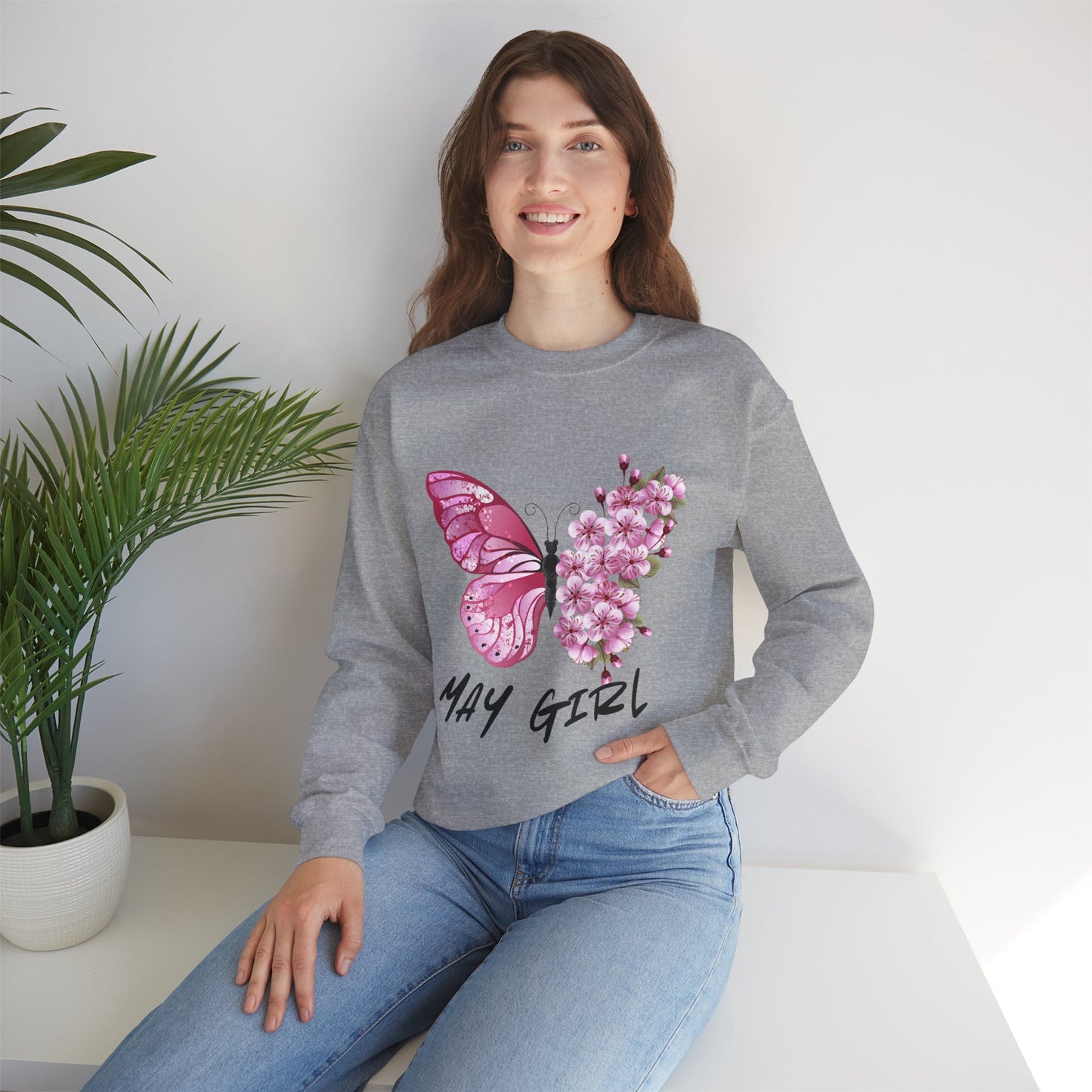 May Girl Butterfly Birthday Sweatshirt