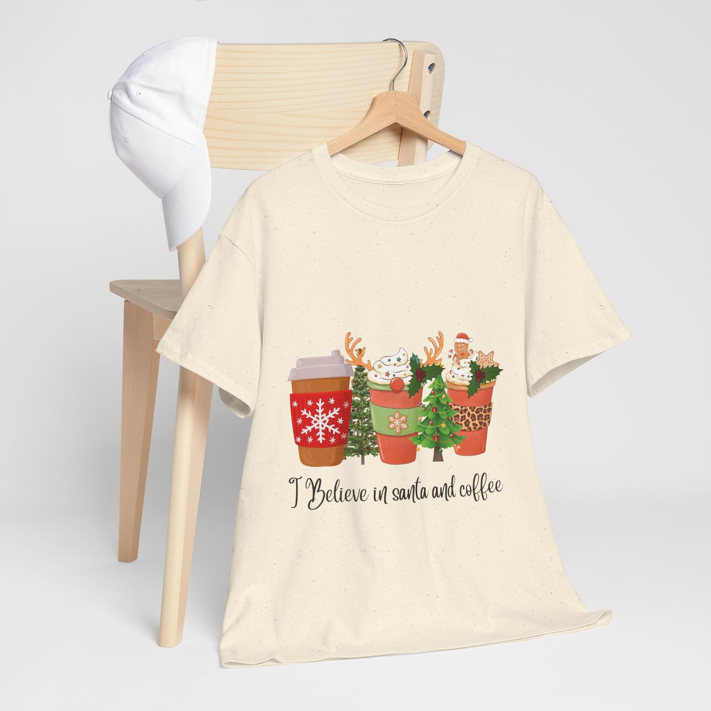 Believe in Santa and Coffee Cotton unisex T- shirt