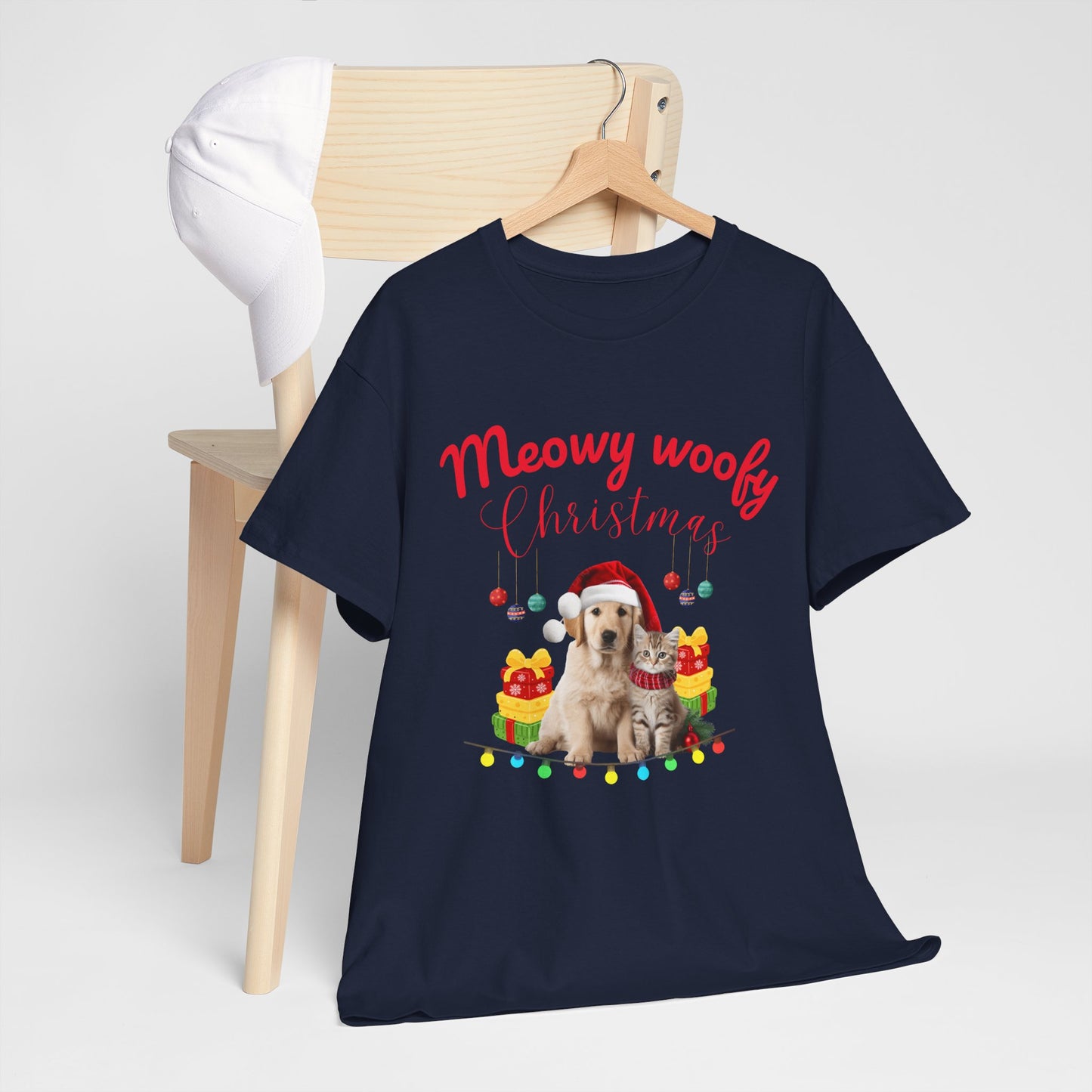 Meowy Woofy Christmas Cotton Unisex T-shirt