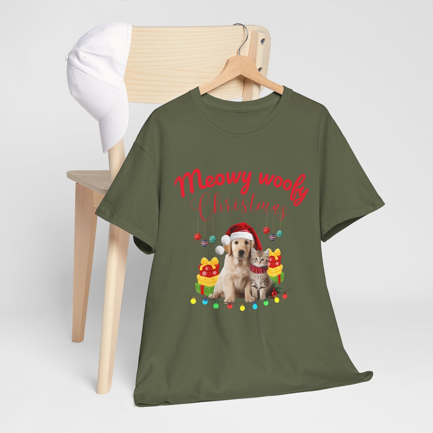Meowy Woofy Christmas Cotton Unisex T-shirt