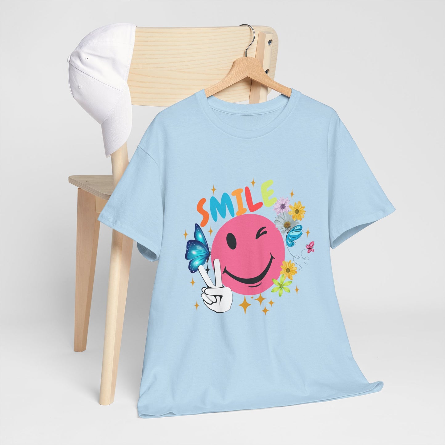 Smiley Face Unisex Heavy Cotton Tee - Positive Vibes T-Shirt