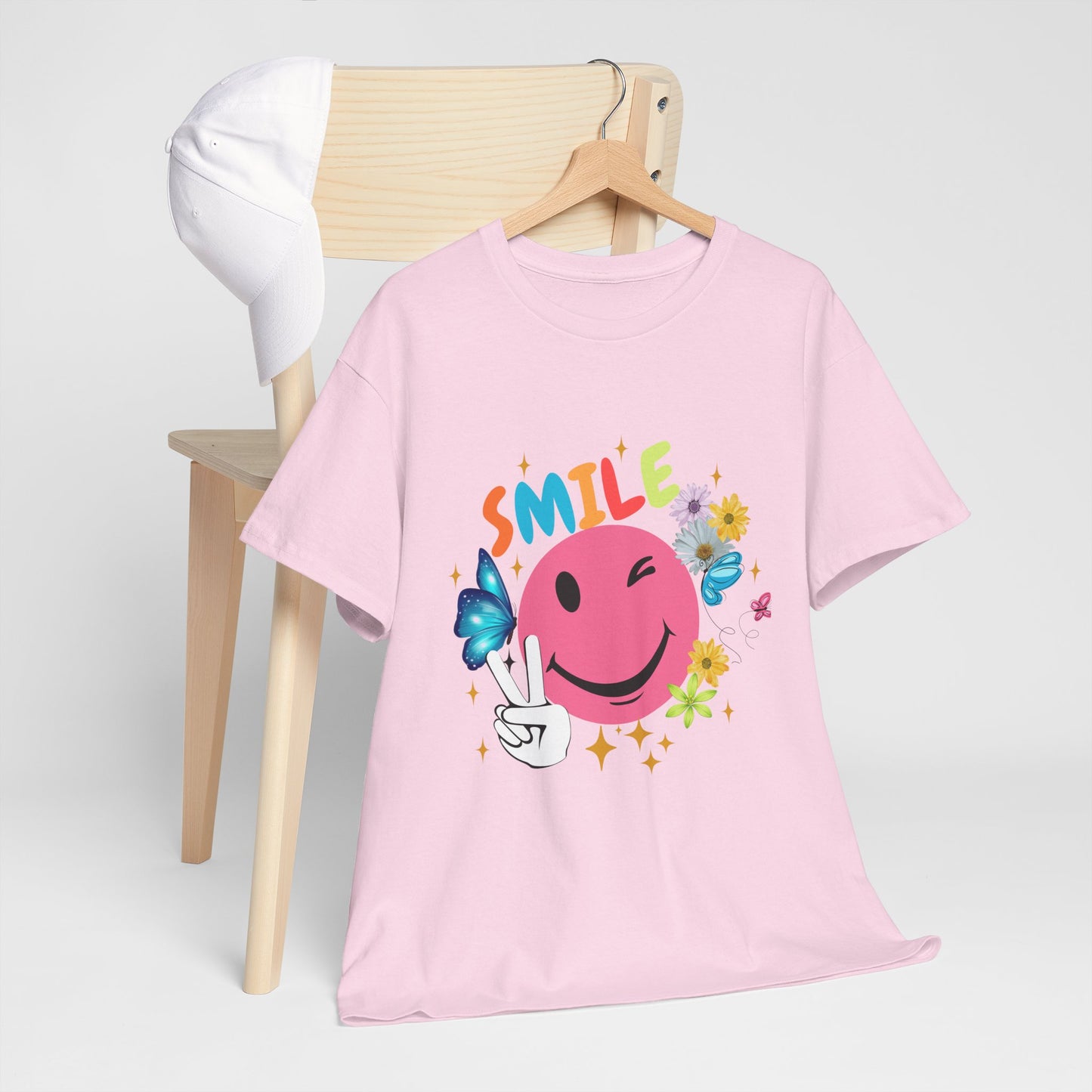Smiley Face Unisex Heavy Cotton Tee - Positive Vibes T-Shirt