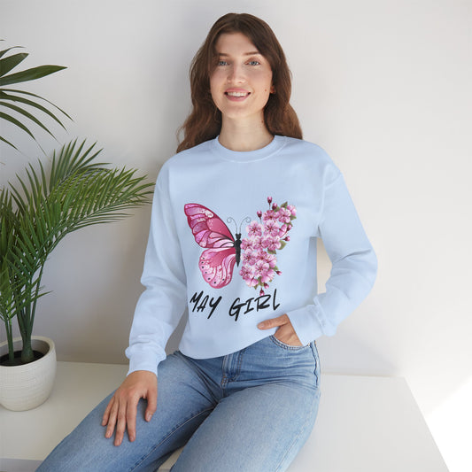 May Girl Butterfly Birthday Sweatshirt