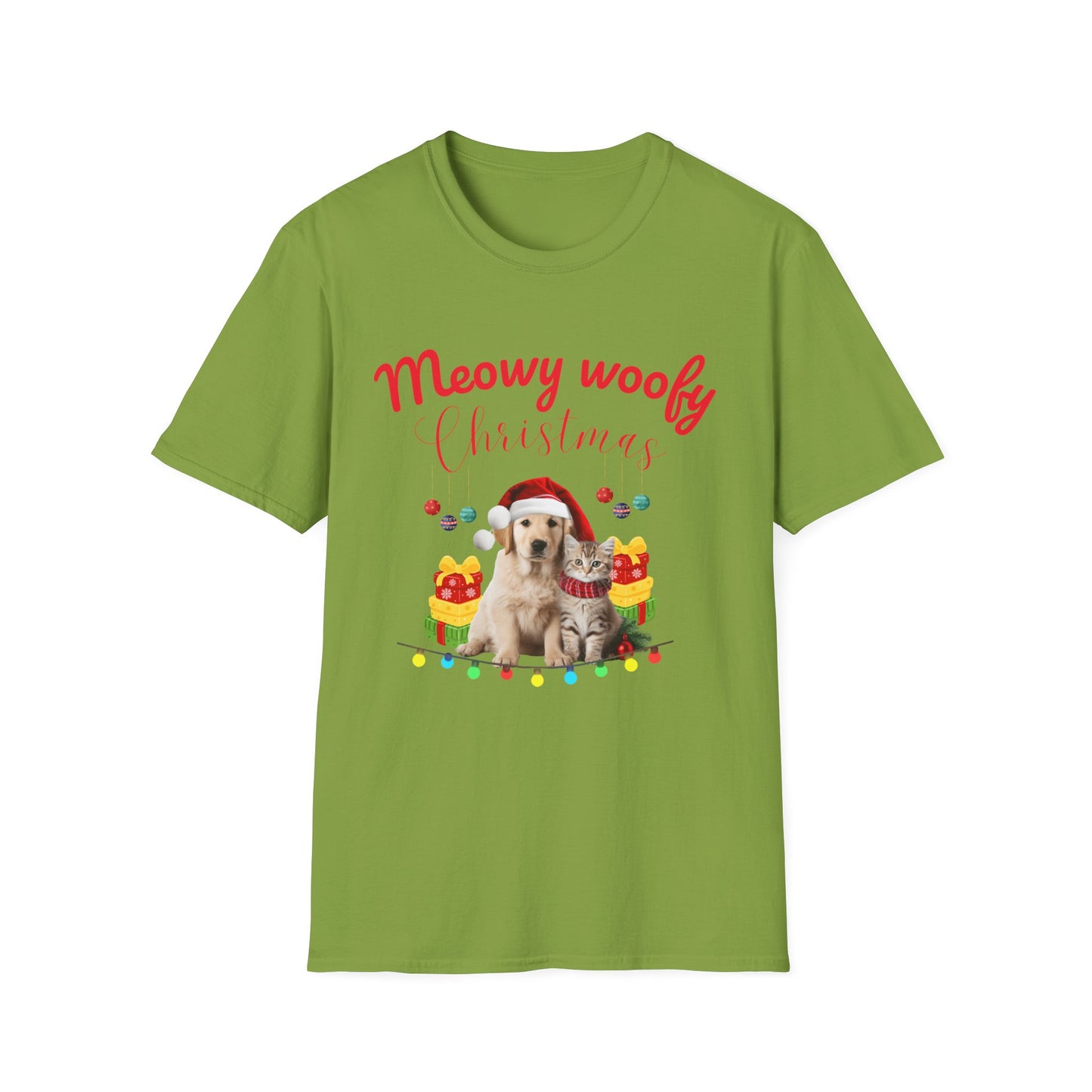 Meowy Woofy Christmas Cotton Unisex T-shirt