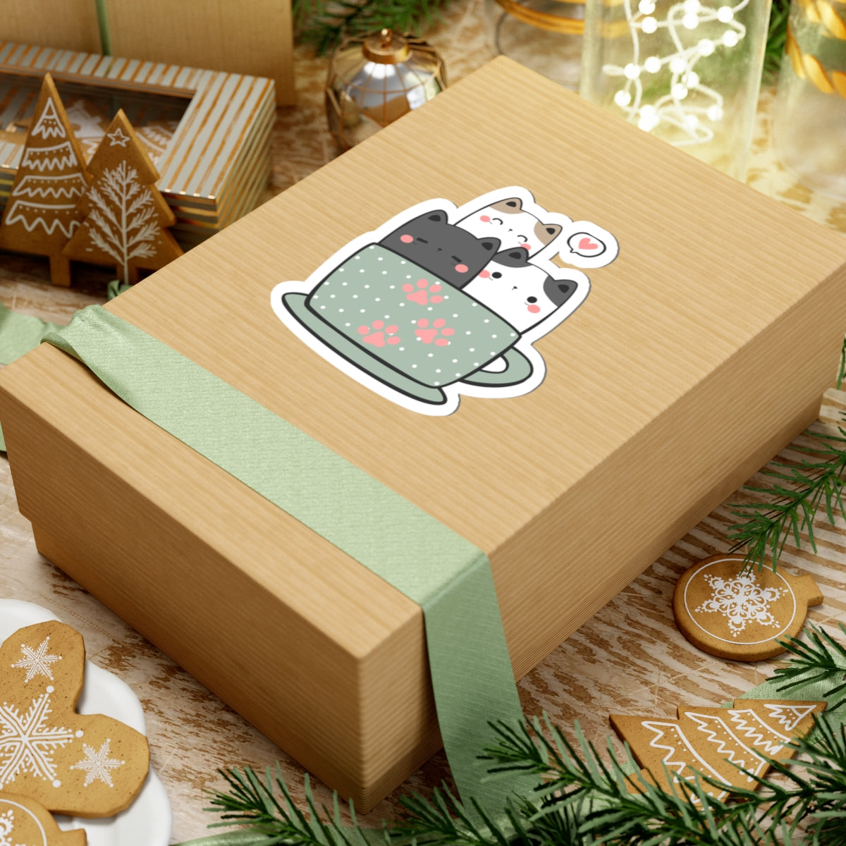Cute Cat Coffee Mug Kiss-Cut Stickers