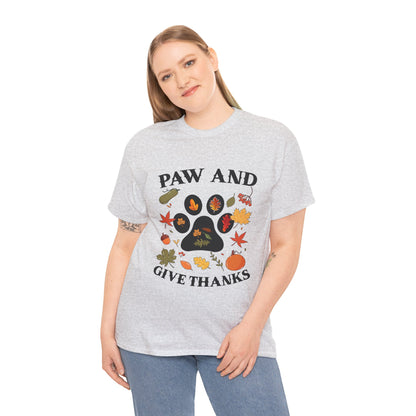 Paw and Give Thanks Fall Cotton Unisex T-shirt