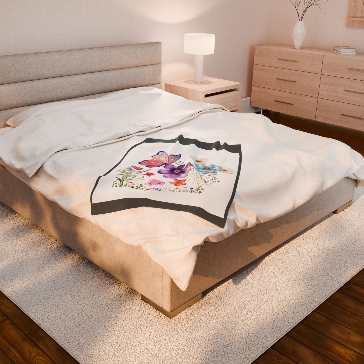 Floral Butterflies Velveteen Plush Blanket