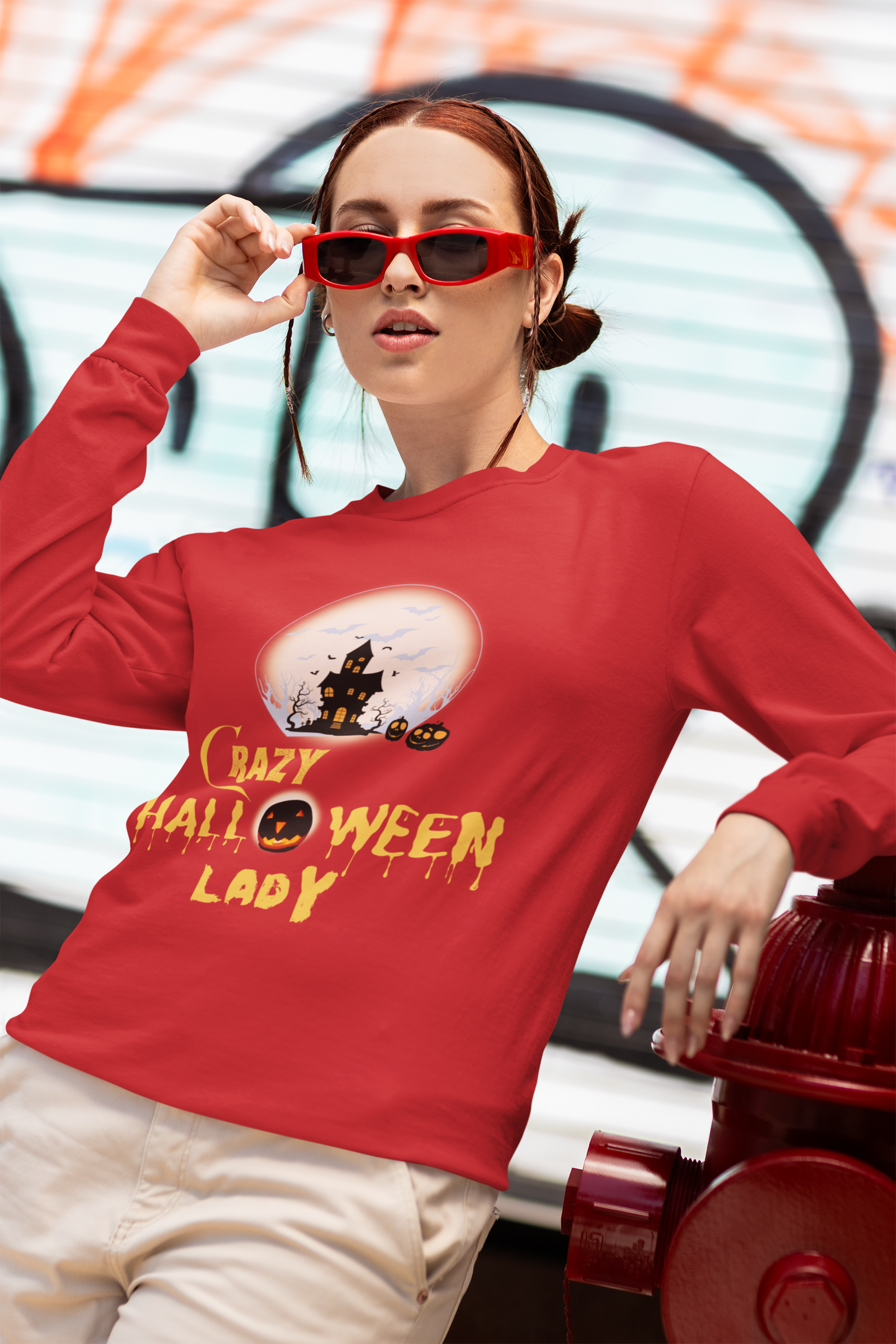 Crazy Halloween Lady Long Sleeve Tee