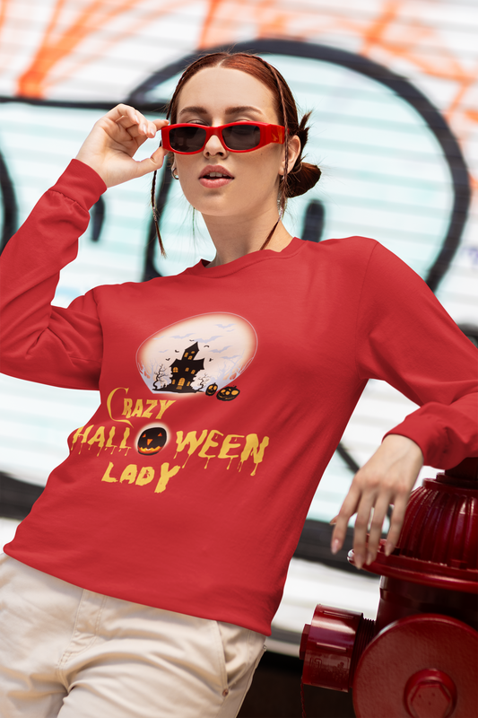 Crazy Halloween Lady Long Sleeve Tee