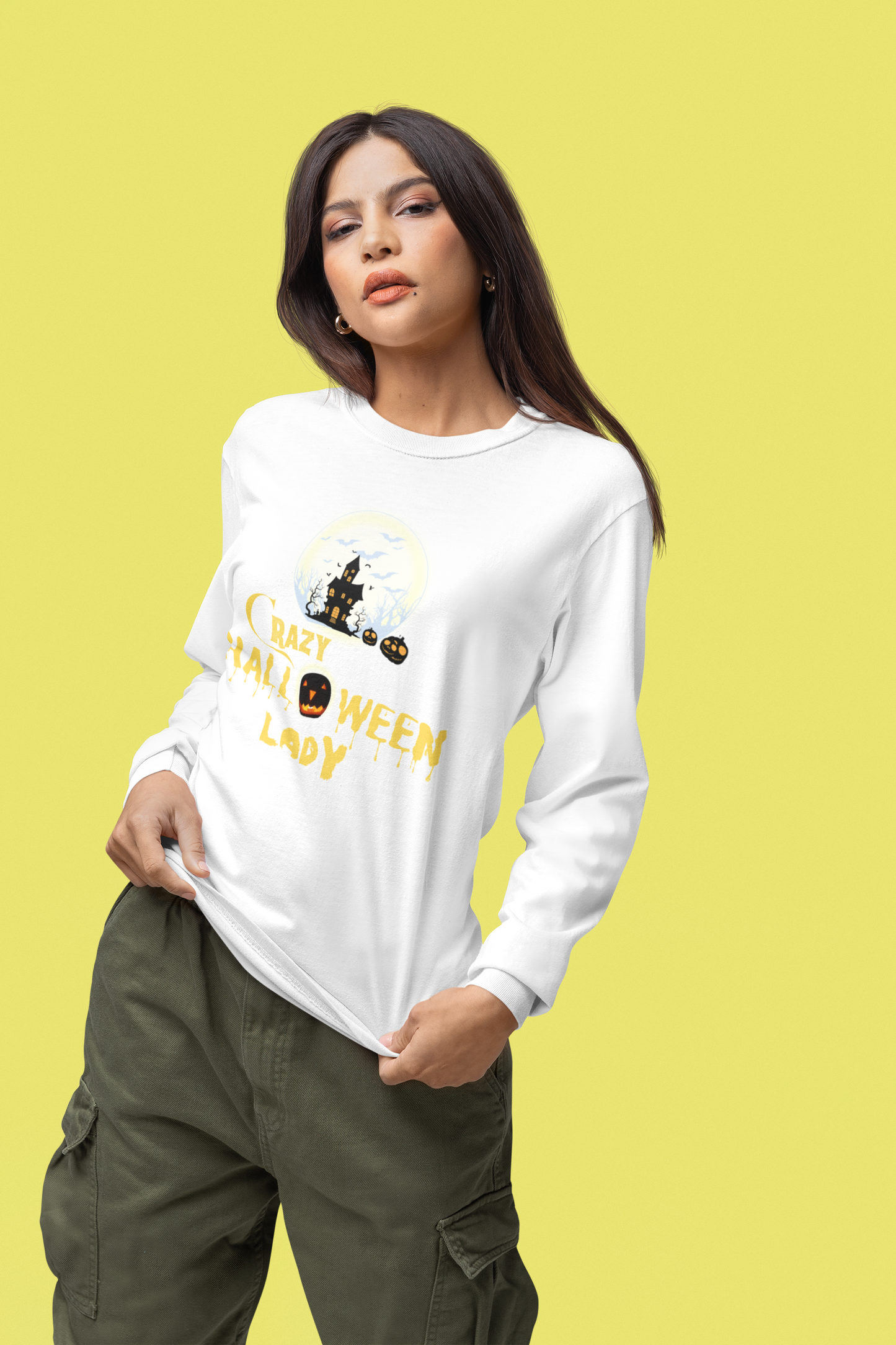 Crazy Halloween Lady Long Sleeve Tee
