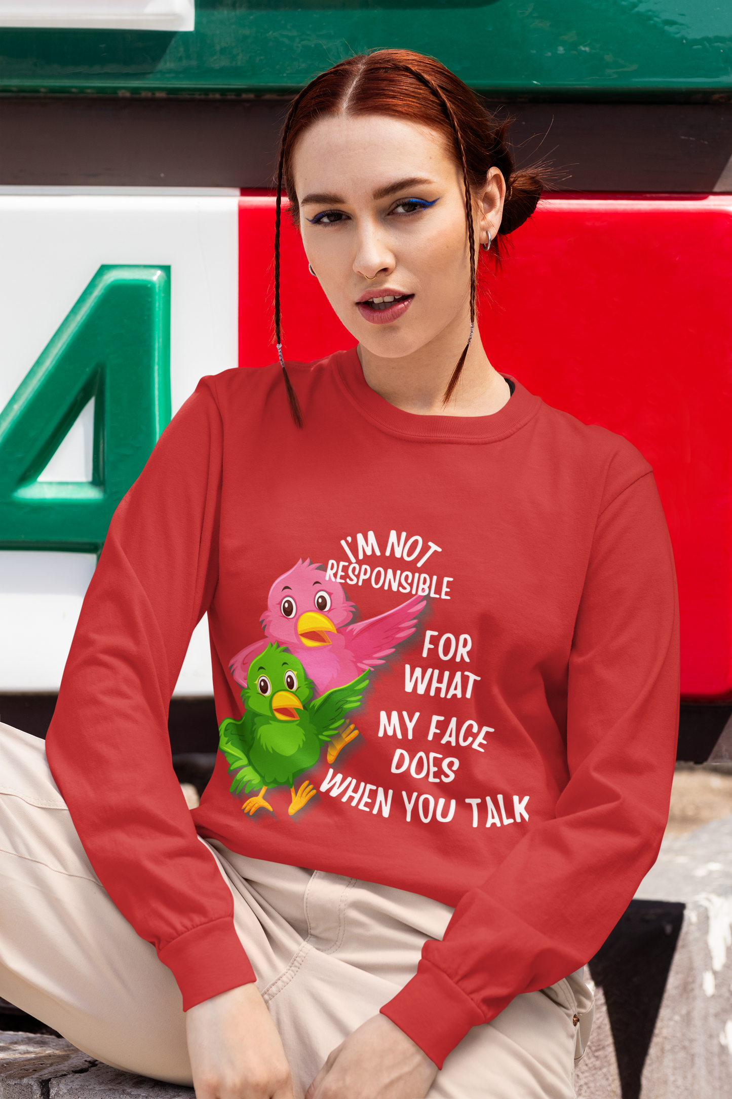 Whimsical Long Sleeve Tee for Quirky Conversations
