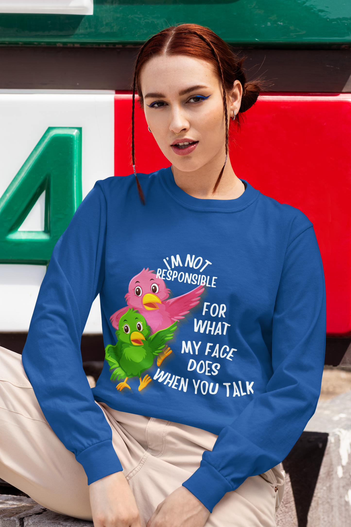 Whimsical Long Sleeve Tee for Quirky Conversations