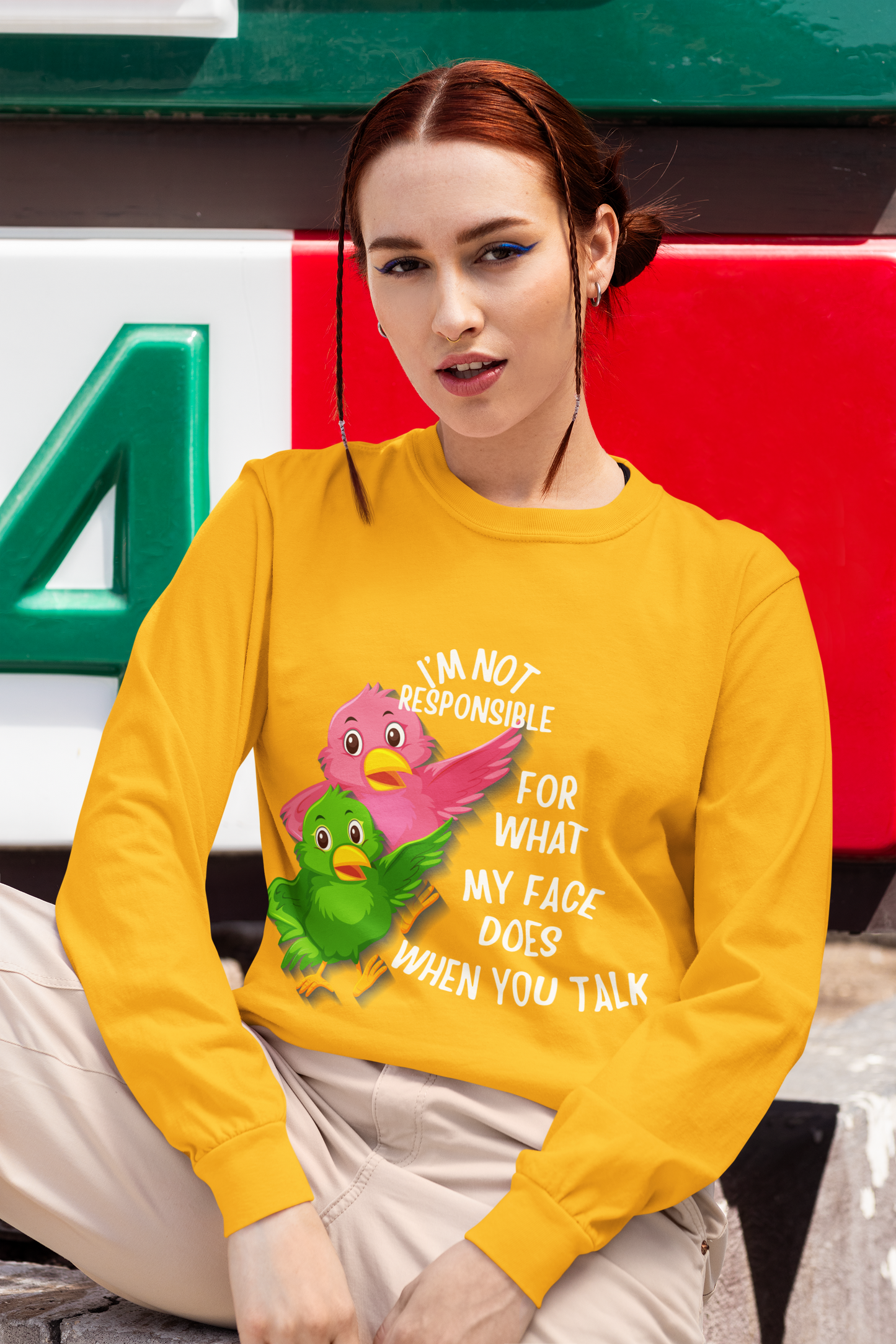 Whimsical Long Sleeve Tee for Quirky Conversations