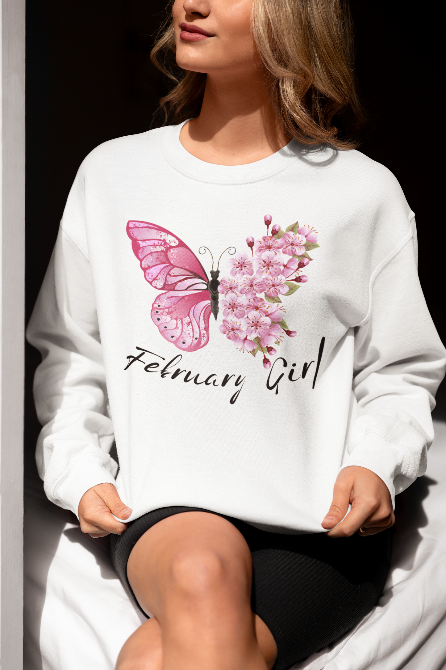 February Girl Butterfly Birthday Sweatshirt