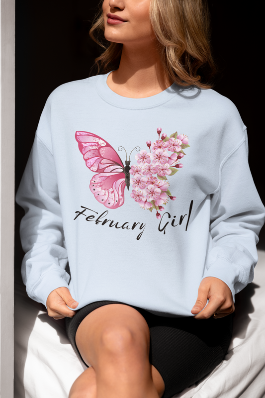 February Girl Butterfly Birthday Sweatshirt