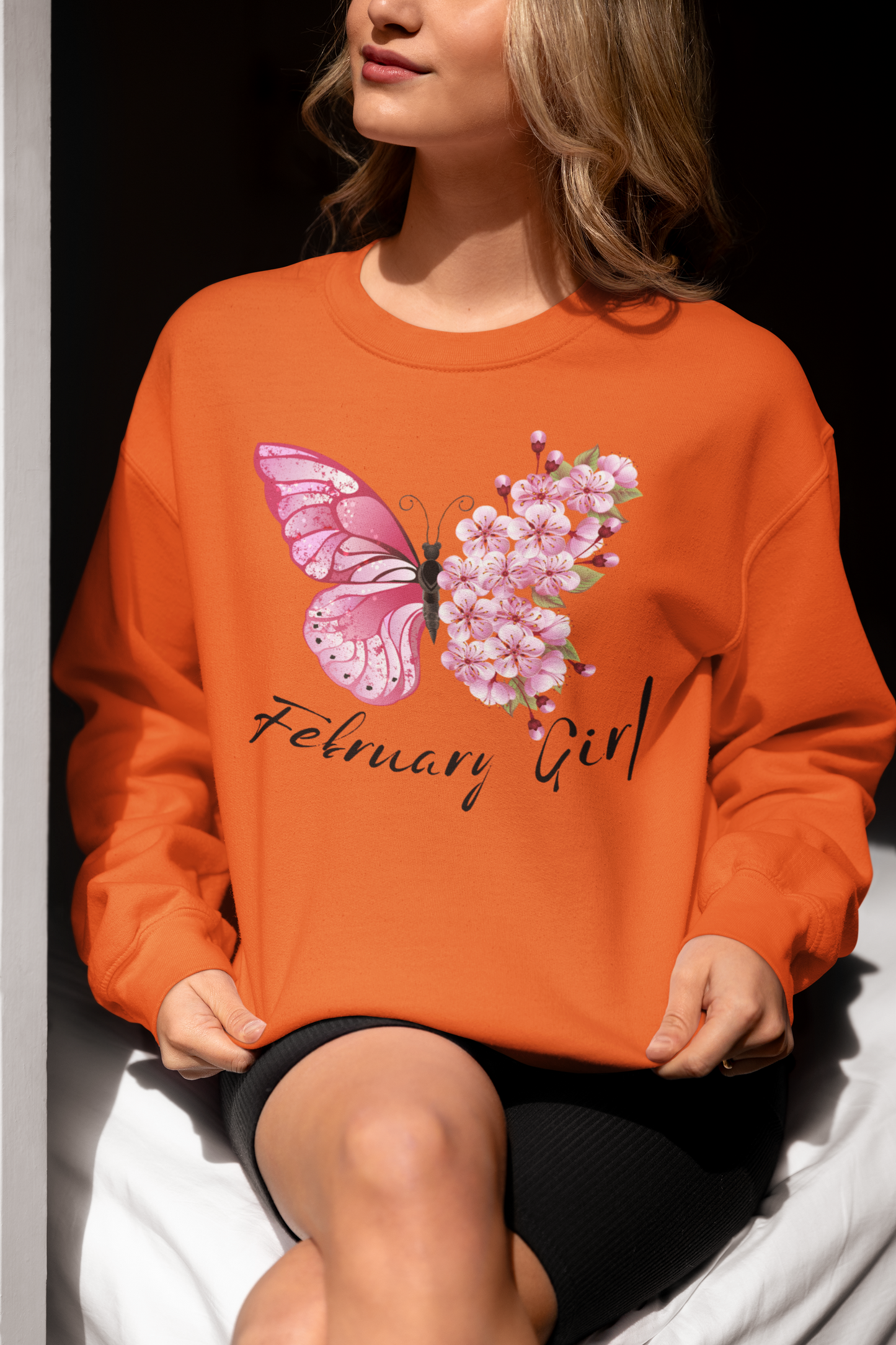 February Girl Butterfly Birthday Sweatshirt