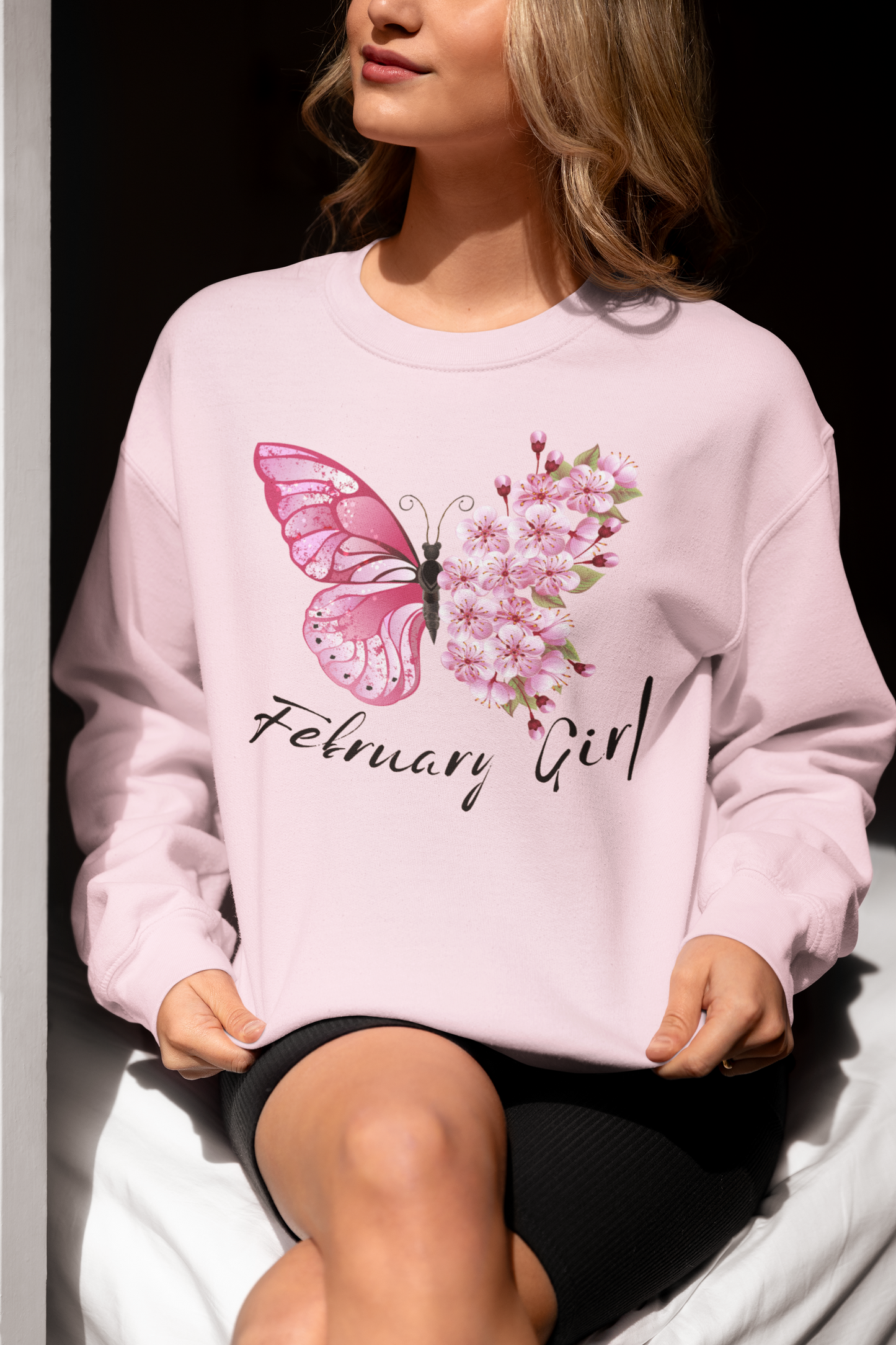 February Girl Butterfly Birthday Sweatshirt