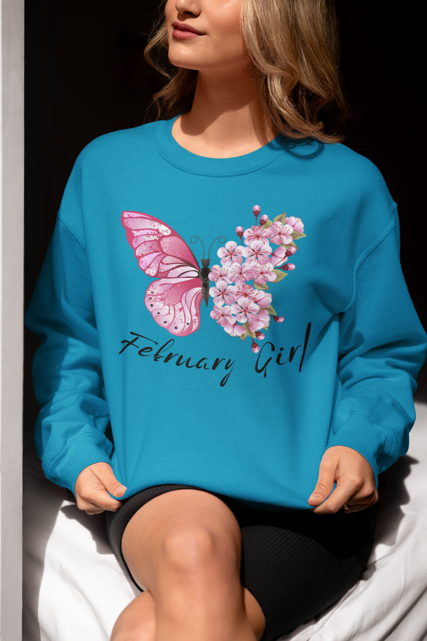 February Girl Butterfly Birthday Sweatshirt