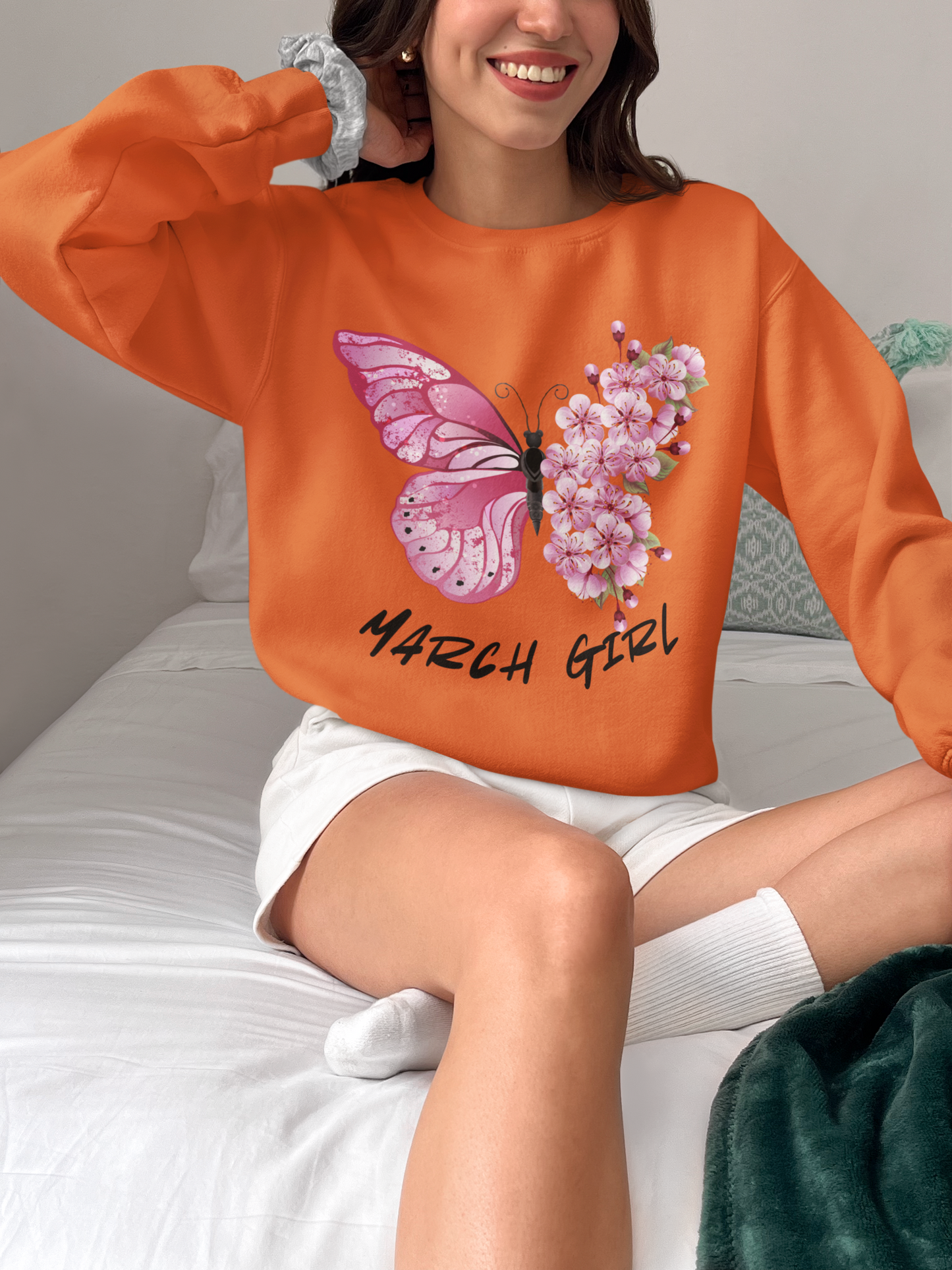 March Girl Butterfly Birthday Sweatshirt