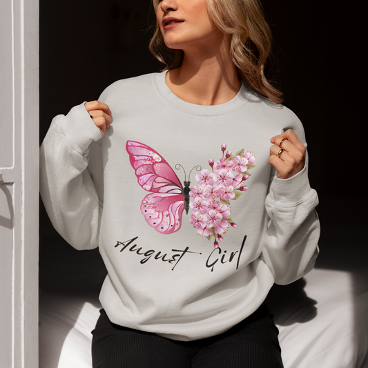 August Girl Butterfly Birthday Sweatshirt