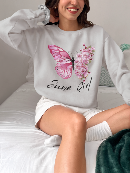 June Girl Butterfly Birthday Sweatshirt