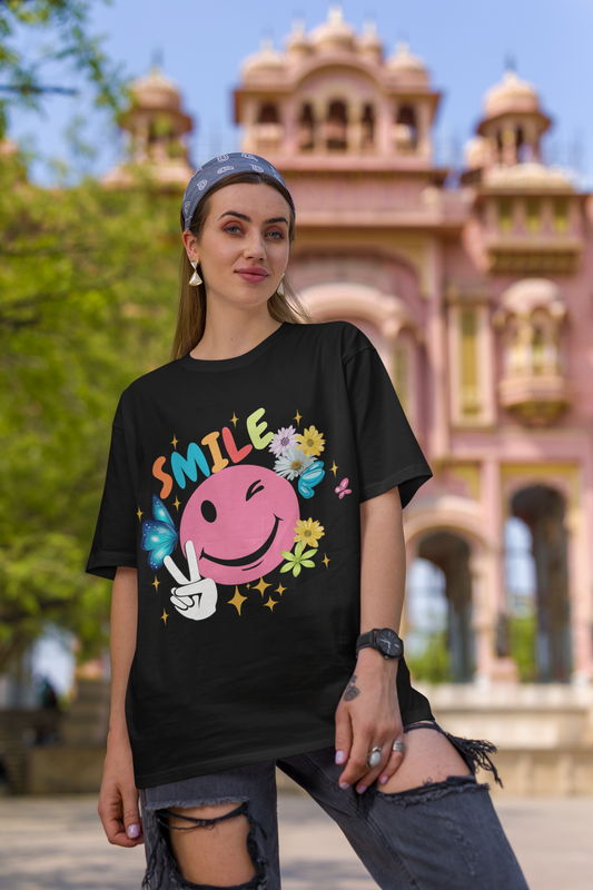 Smiley Face Unisex Heavy Cotton Tee - Positive Vibes T-Shirt