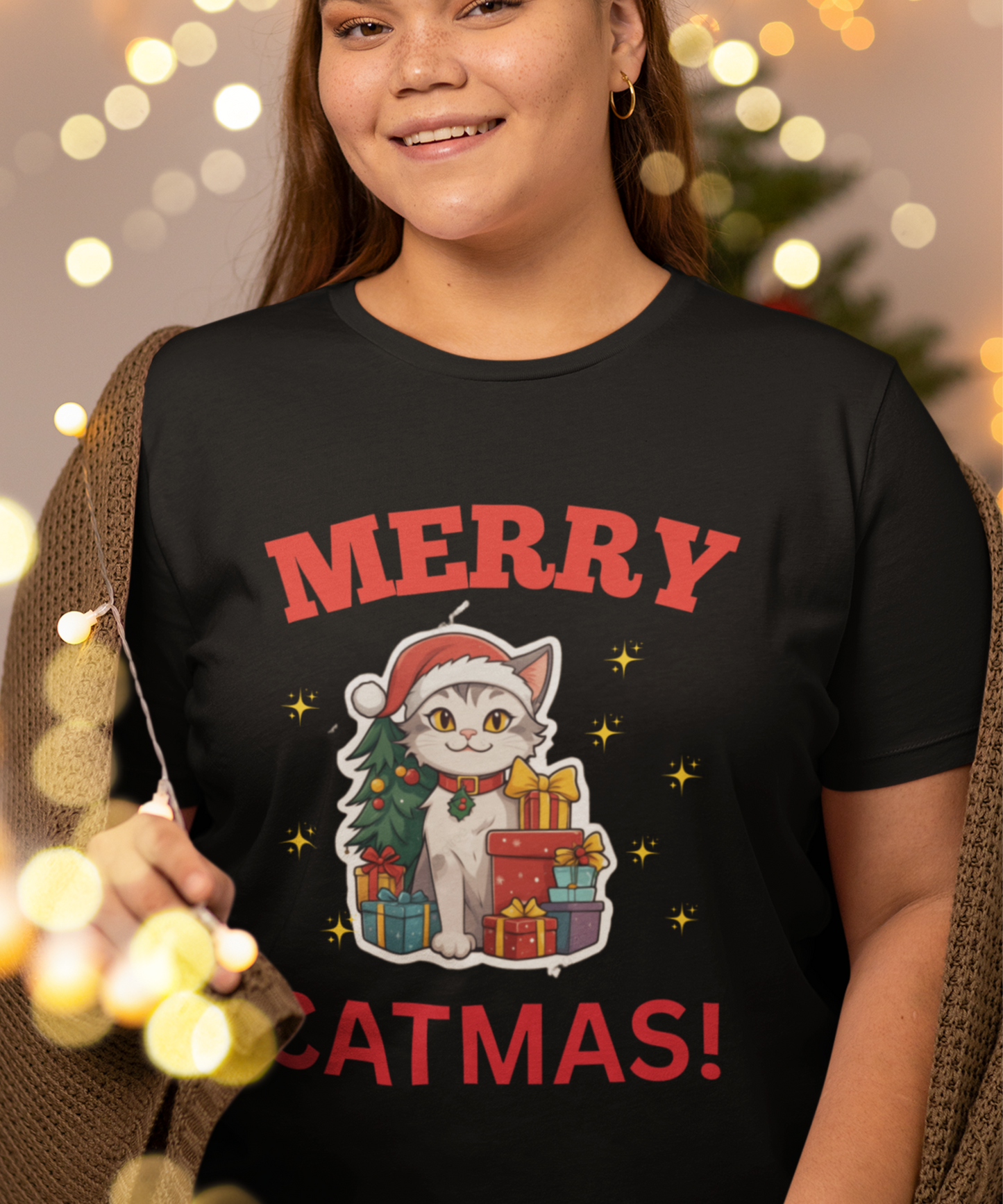 Meowy Woofy Christmas Cotton Unisex T-shirt