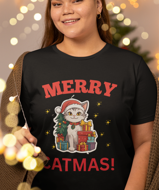 Meowy Woofy Christmas Cotton Unisex T-shirt