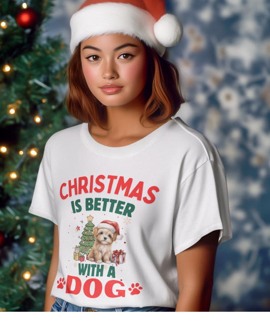 Christmas is better with a Dog Cotton Unisex T-shirt