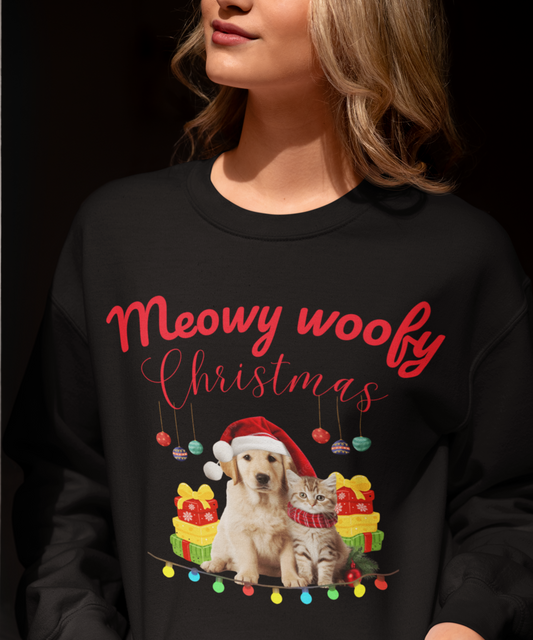 Meowy Woofy Christmas Cotton Unisex T-shirt