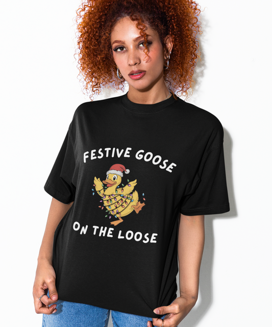 Festive Goose On The Loose cotton Unisex T-Shirt